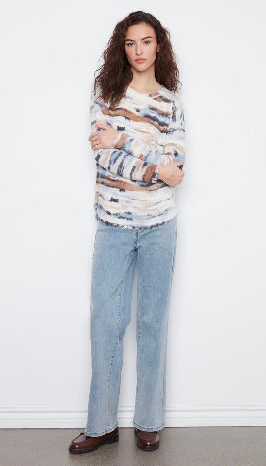 Charlie B Women's Long Sleeve Drop Shoulder Reversible Printed Crew Neck Sweater - OLIVIA'S