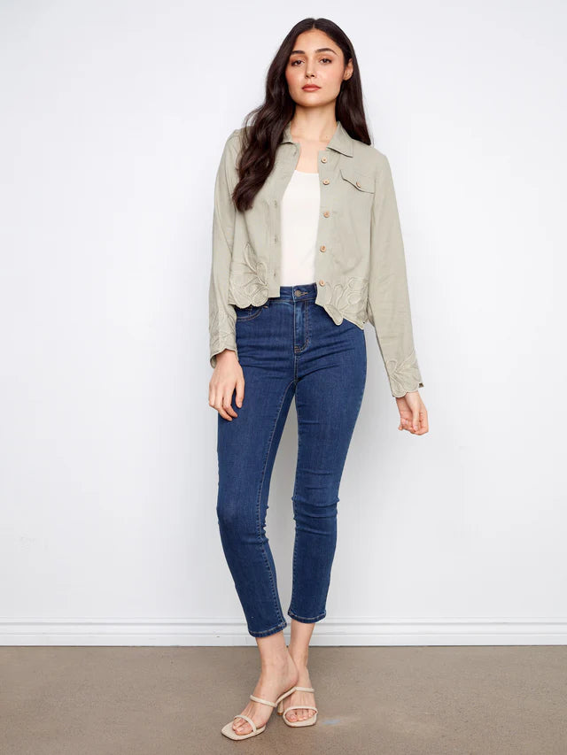 Charlie B Embroidered Hem Linen Blend Jacket