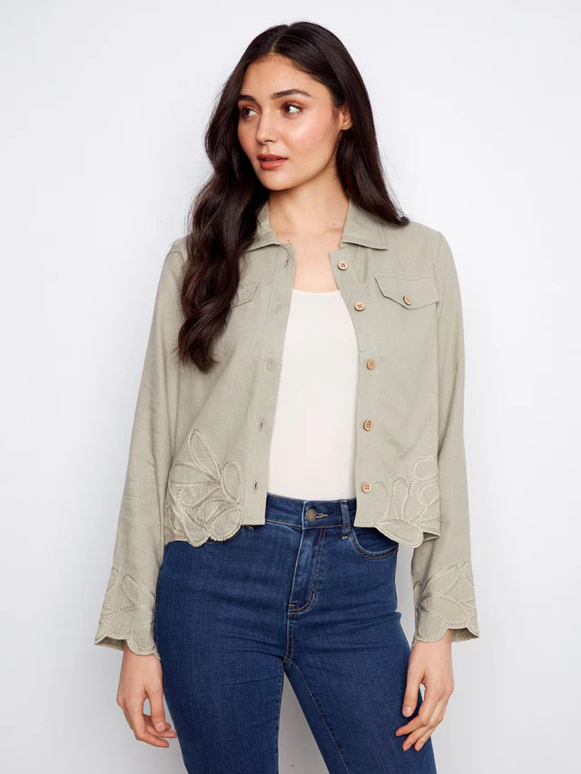 Embroidered Hem Linen Blend Jacket