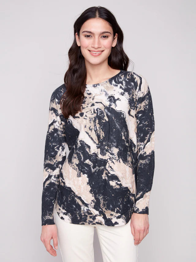Printed Rounded Hem Sweater