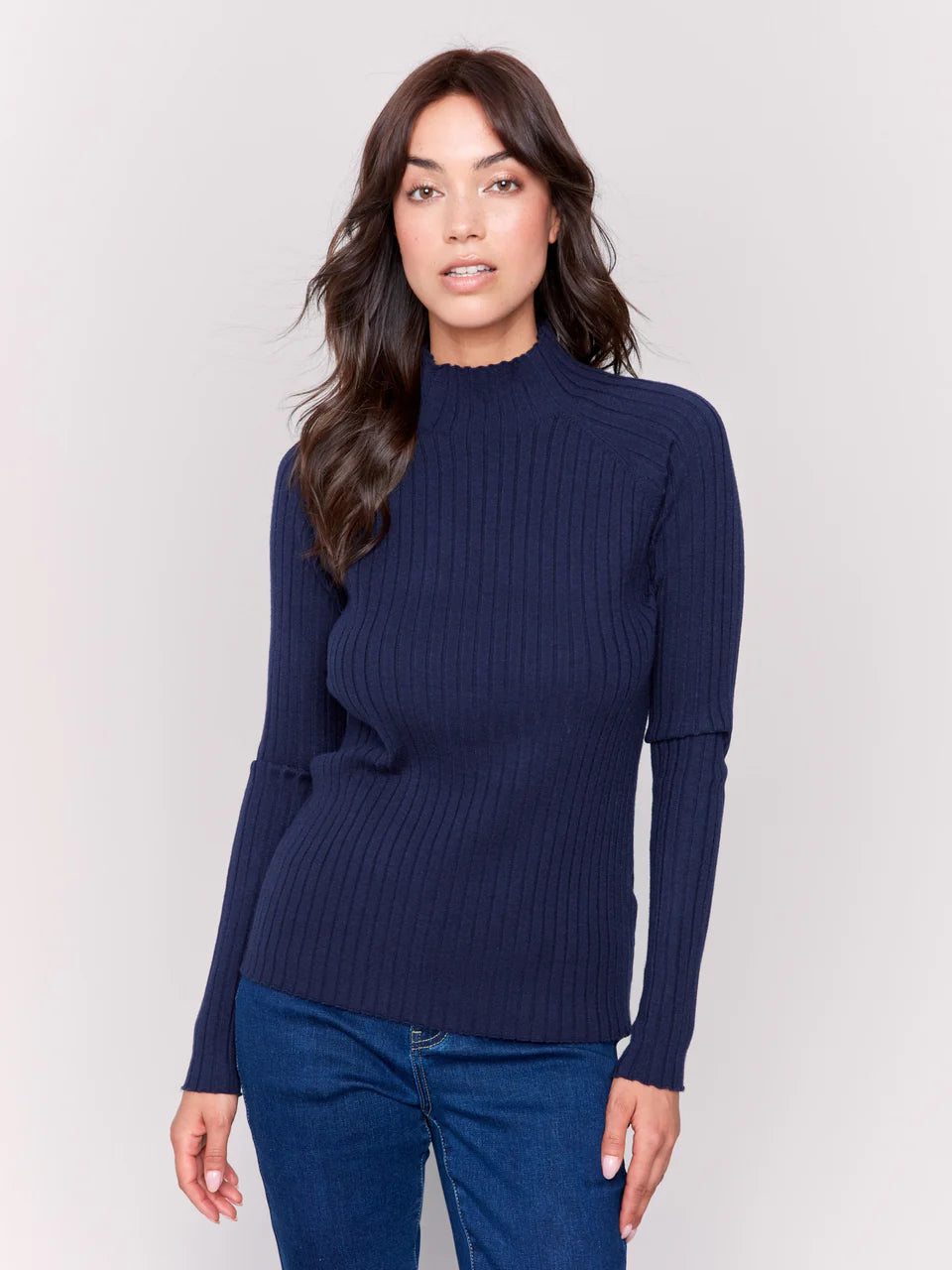 Mock-Neck Ribbed Sweater