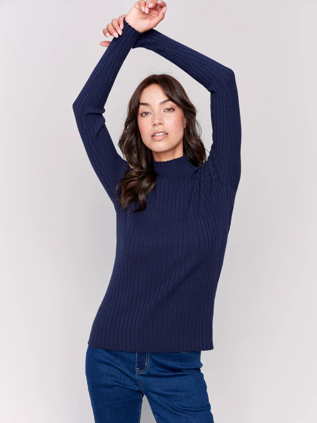 Mock-Neck Ribbed Sweater