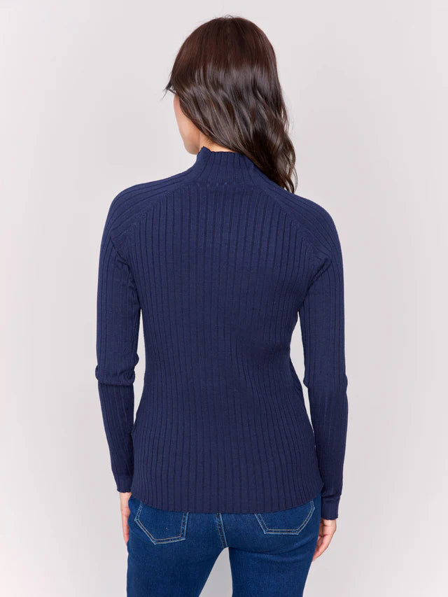 Mock-Neck Ribbed Sweater