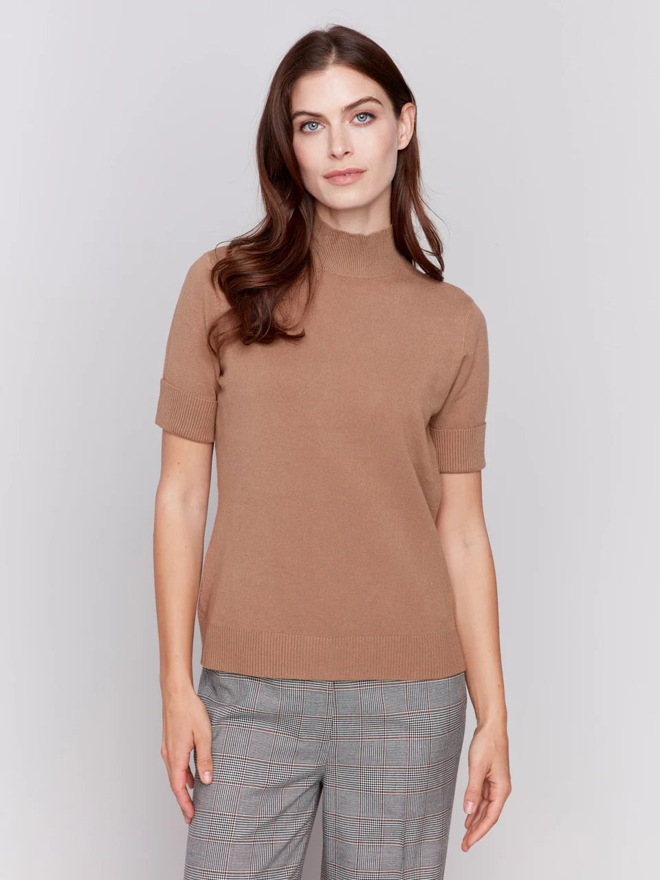 Mock-Neck Short Sleeve Sweater