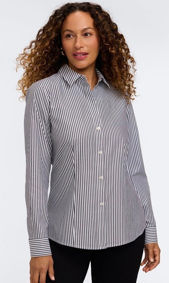 Foxcroft Women's Dianna No Iron Pinpoint Stripe Long Sleeve Shirt - OLIVIA'S
