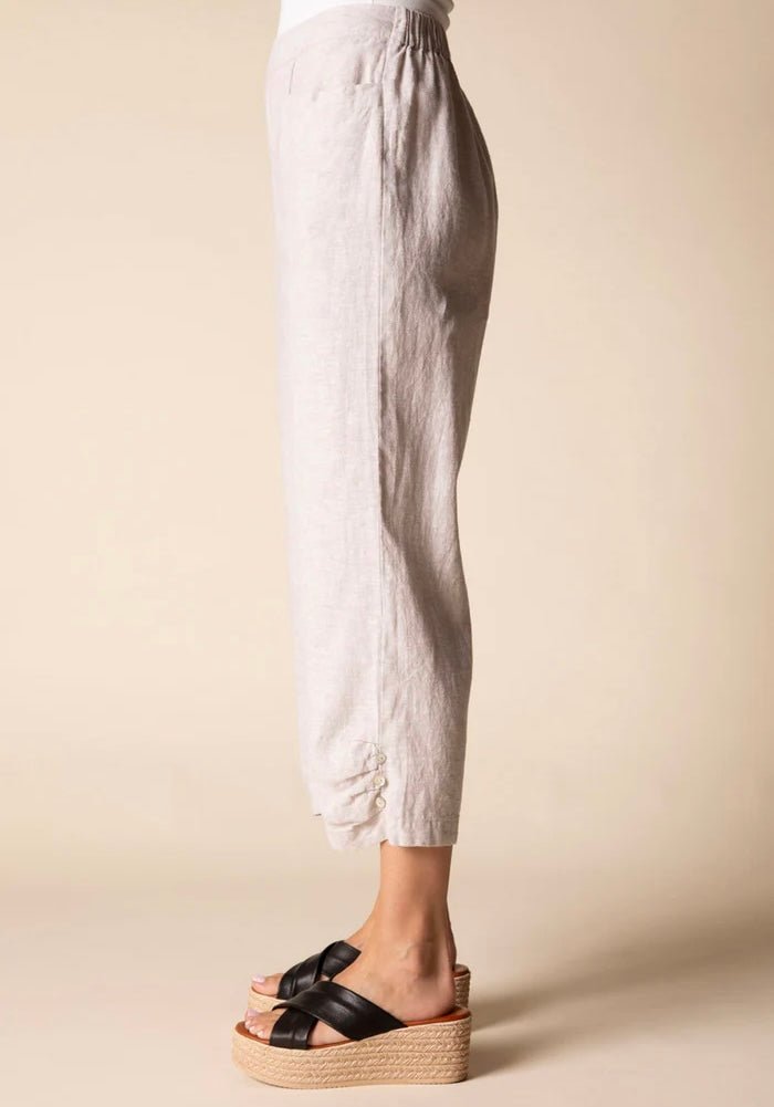 Habitat Women's Linen Solid Pleat Button Capri - OLIVIA'S