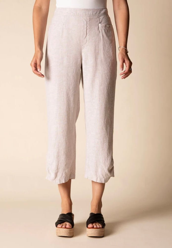 Habitat Women's Linen Solid Pleat Button Capri - OLIVIA'S