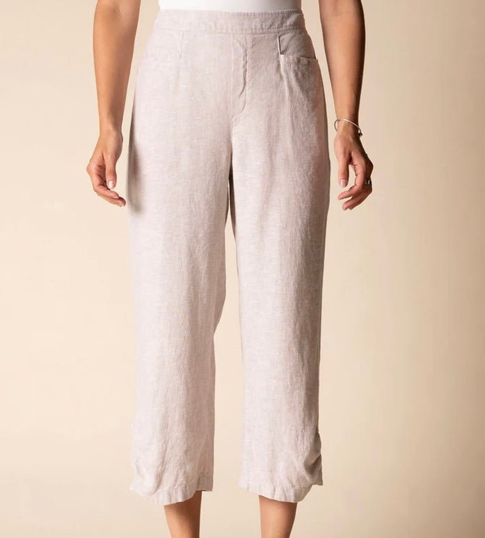 Habitat Women's Linen Solid Pleat Button Capri - OLIVIA'S