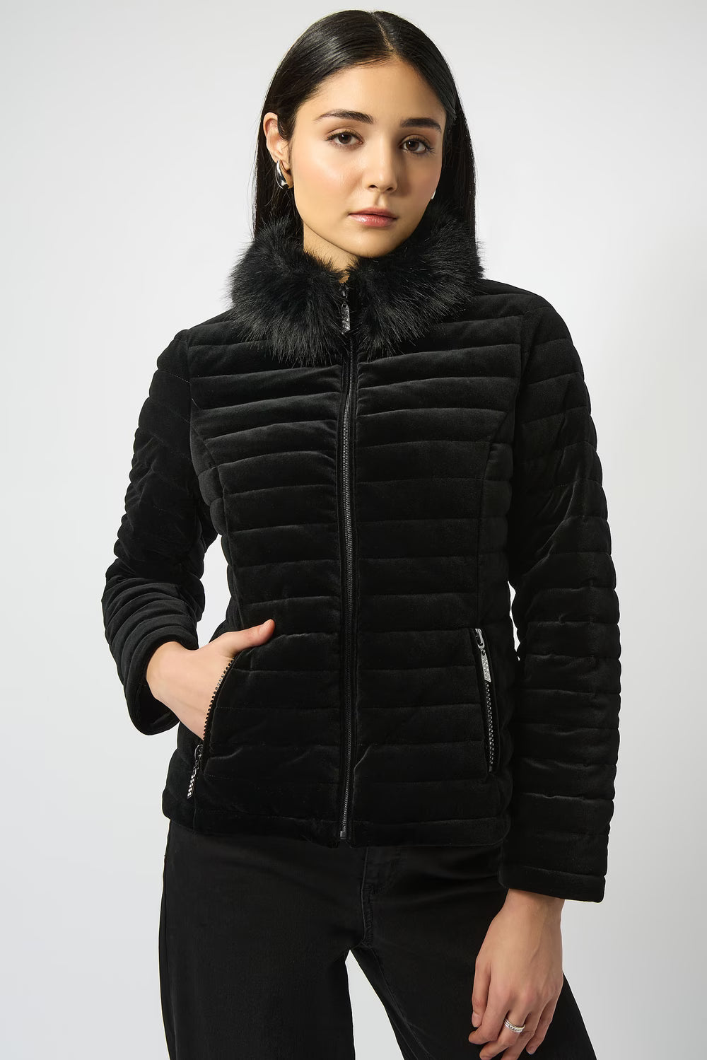 Puffer Jacket W/ Faux Fur Collar