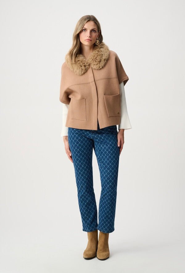 Joseph Ribkoff Woman's Short Cape With Fur Collar - OLIVIA'S