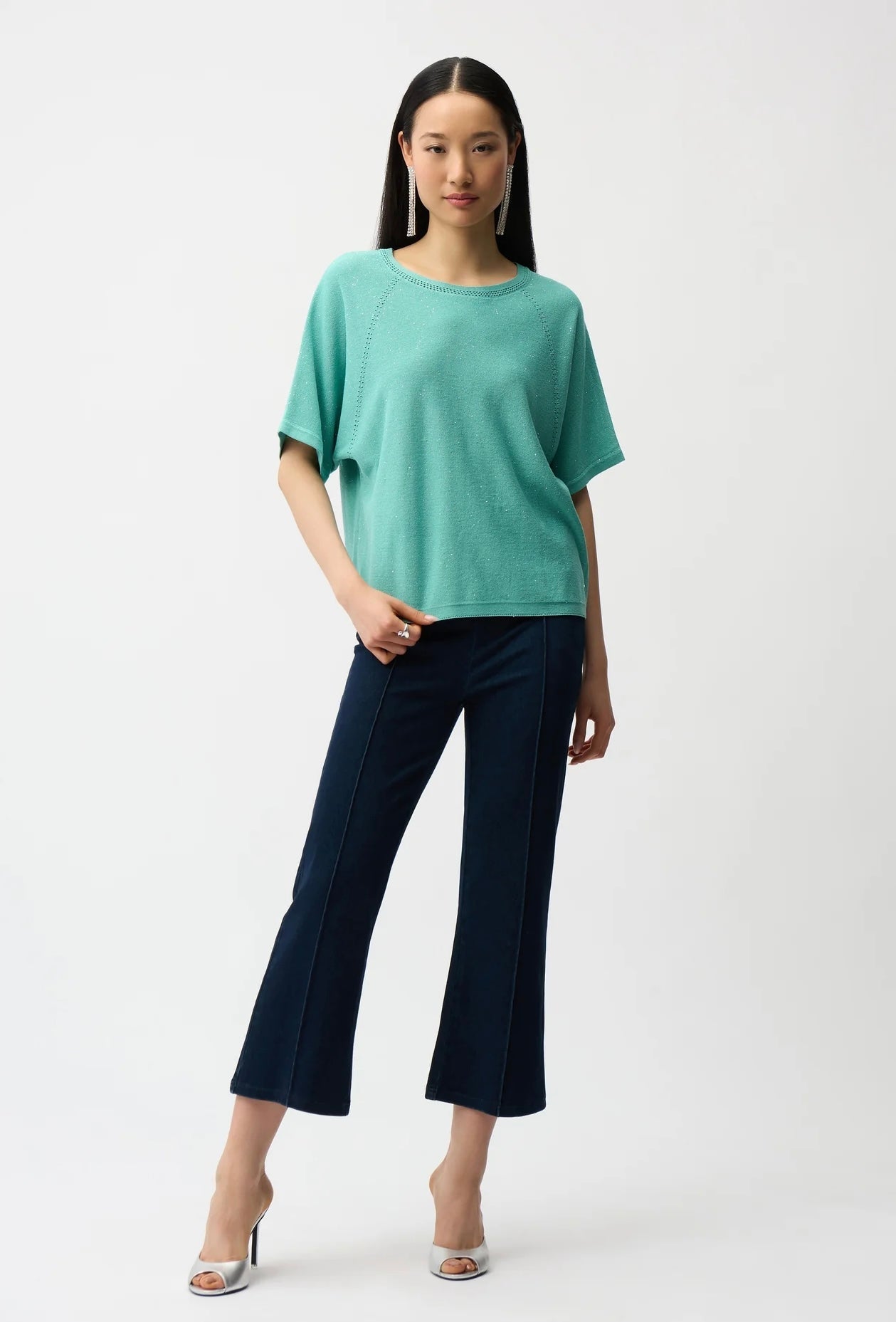 Joseph Ribkoff Women's Knit Denim Cropped Flare Pant - OLIVIA'S