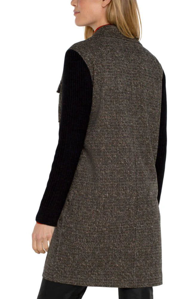 Herringbone Coatigan with Knit sleeves