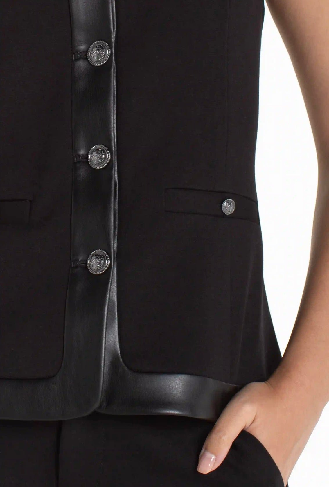 Liverpool Boatneck Vest W/ Faux Leather Trim - OLIVIA'S