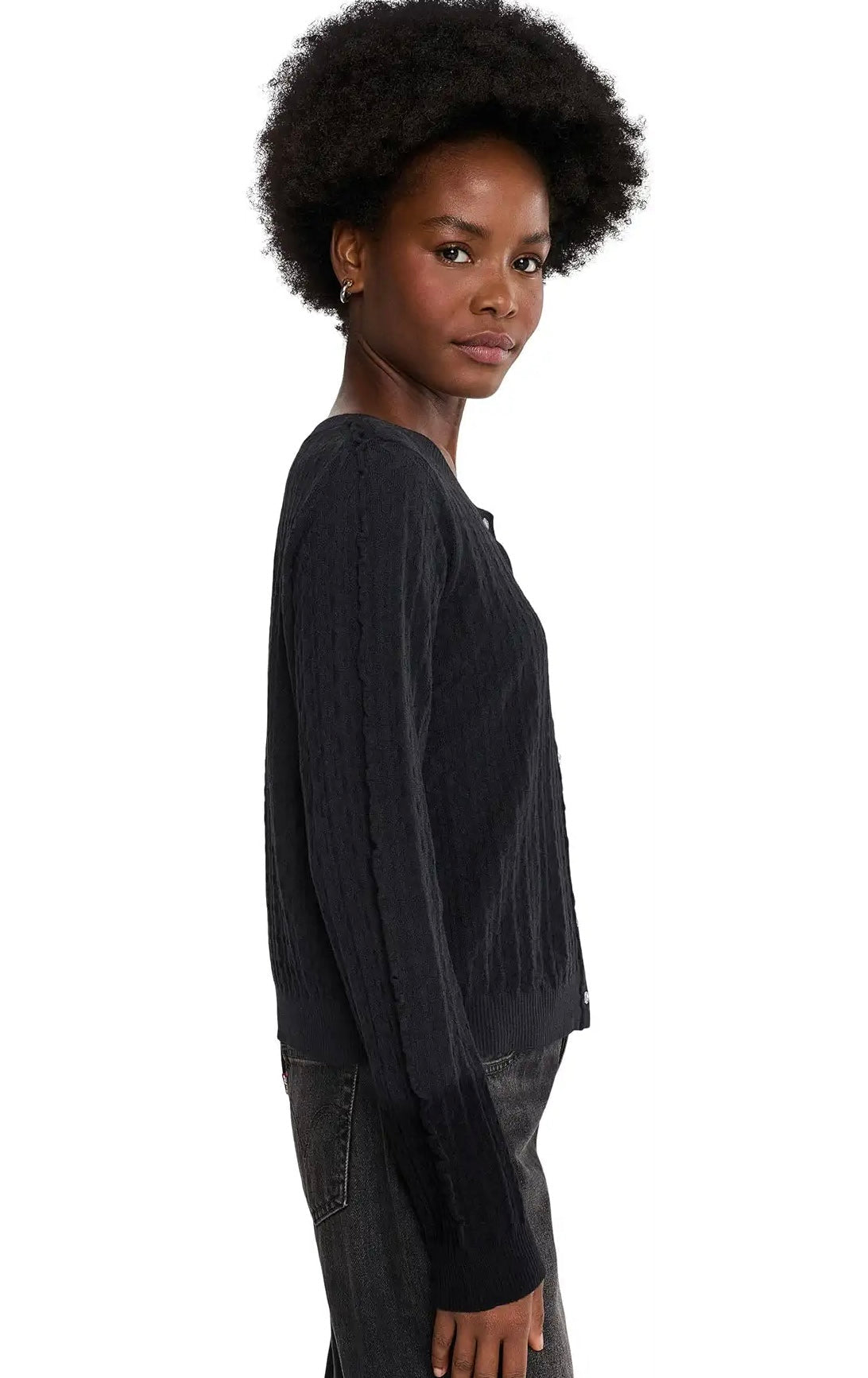 Liverpool Women's Long Sleeve Button Front Cardigan Sweater with Ruffles - OLIVIA'S
