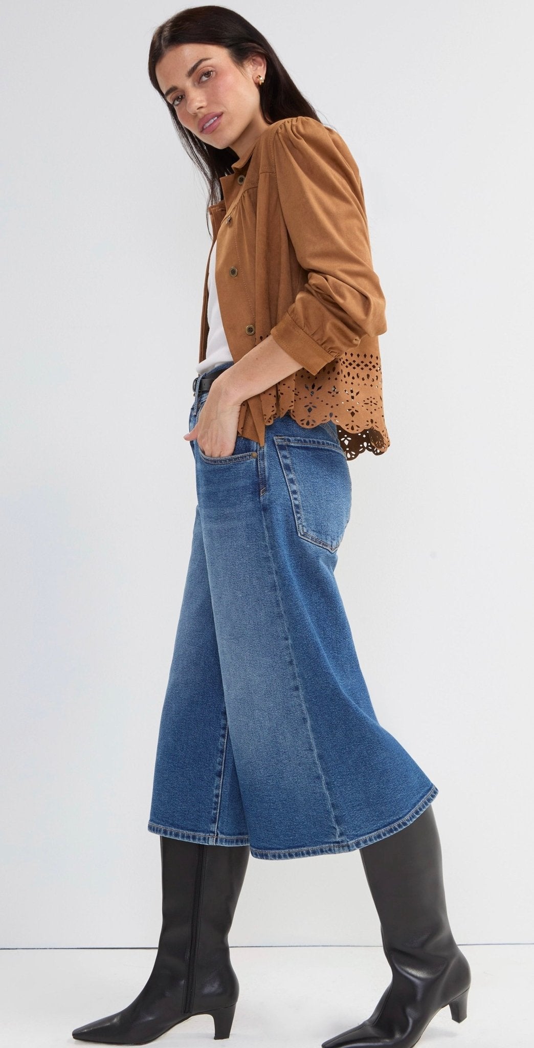Liverpool Women's Puff Sleeve Jacket With Laser Cut Hem - OLIVIA'S