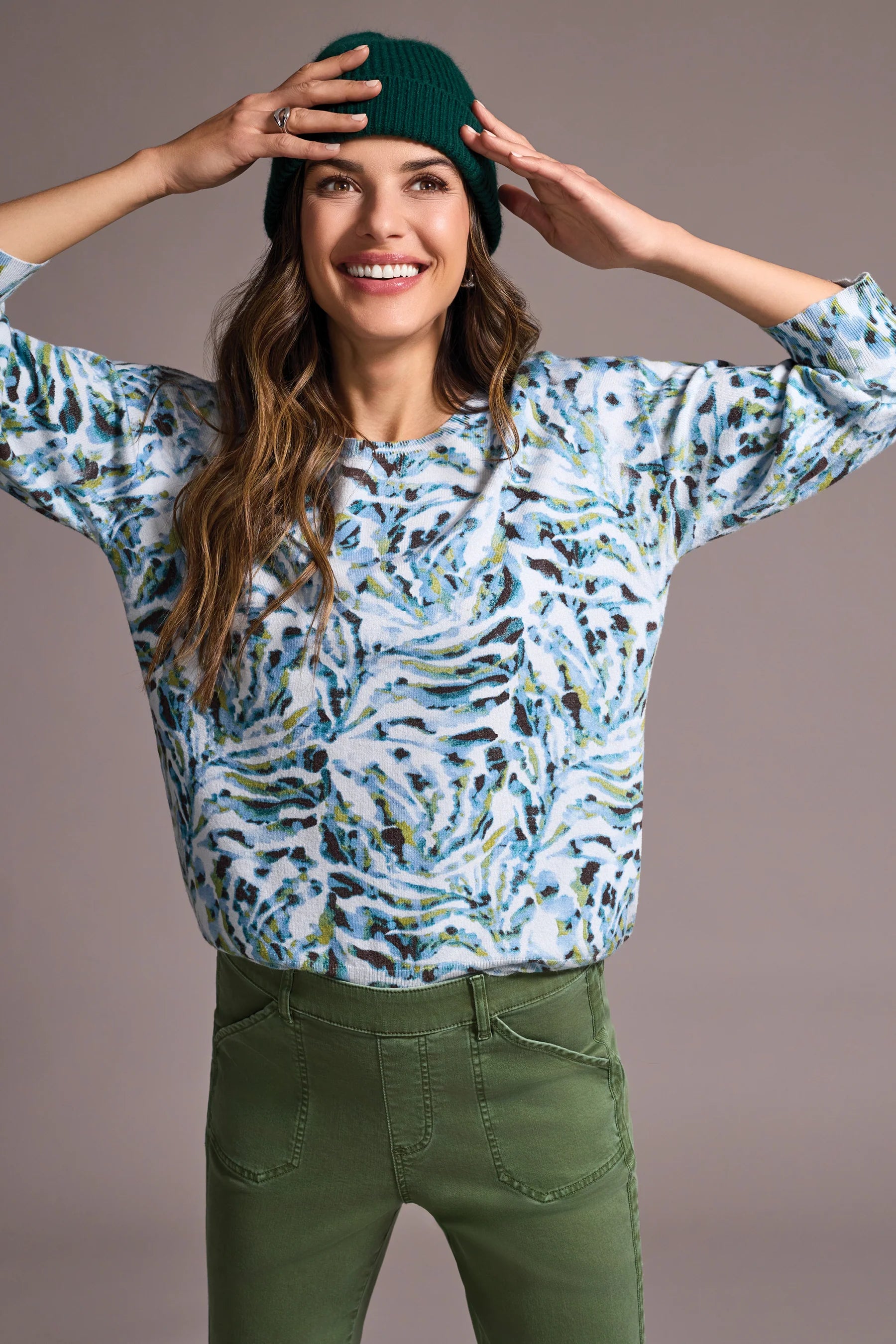 Three-Quarter Sleeve Crew Neck Sweater