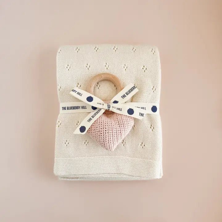 Pique Blanket & Heart Rattle Baby Gift Set - OLIVIA'S