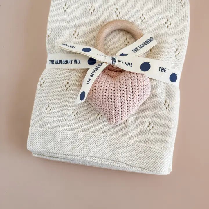 Pique Blanket & Heart Rattle Baby Gift Set - OLIVIA'S