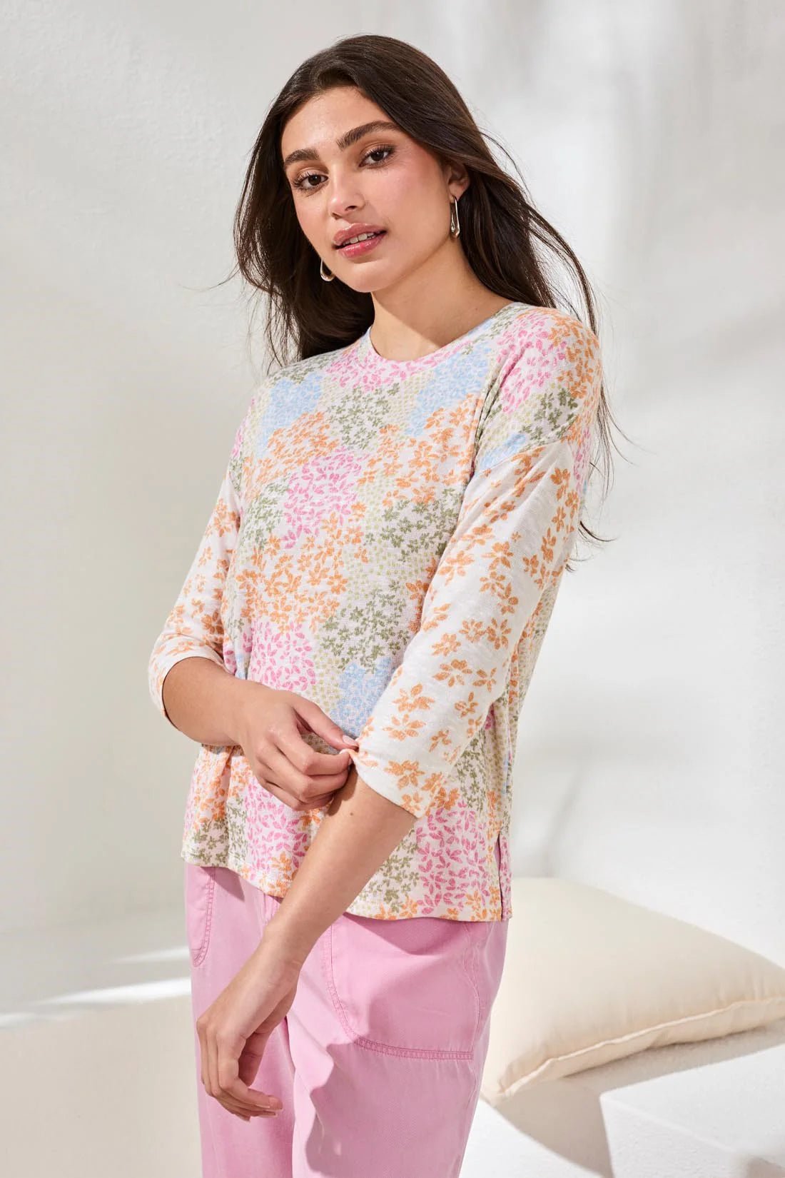 Tribal 3/4 Sleeve Crew Neck Top - OLIVIA'S