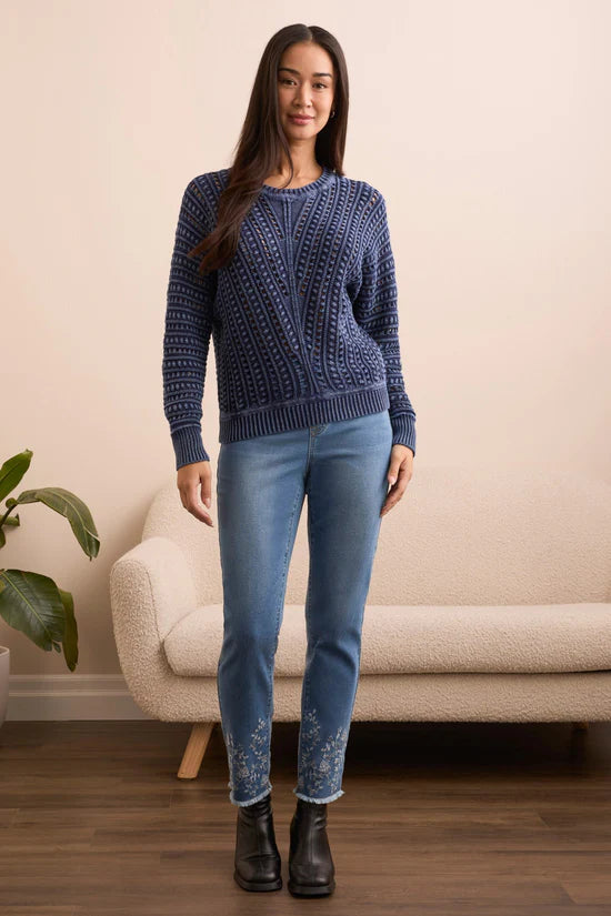 Audrey Pull On Slim Jeans W/ Embroidery
