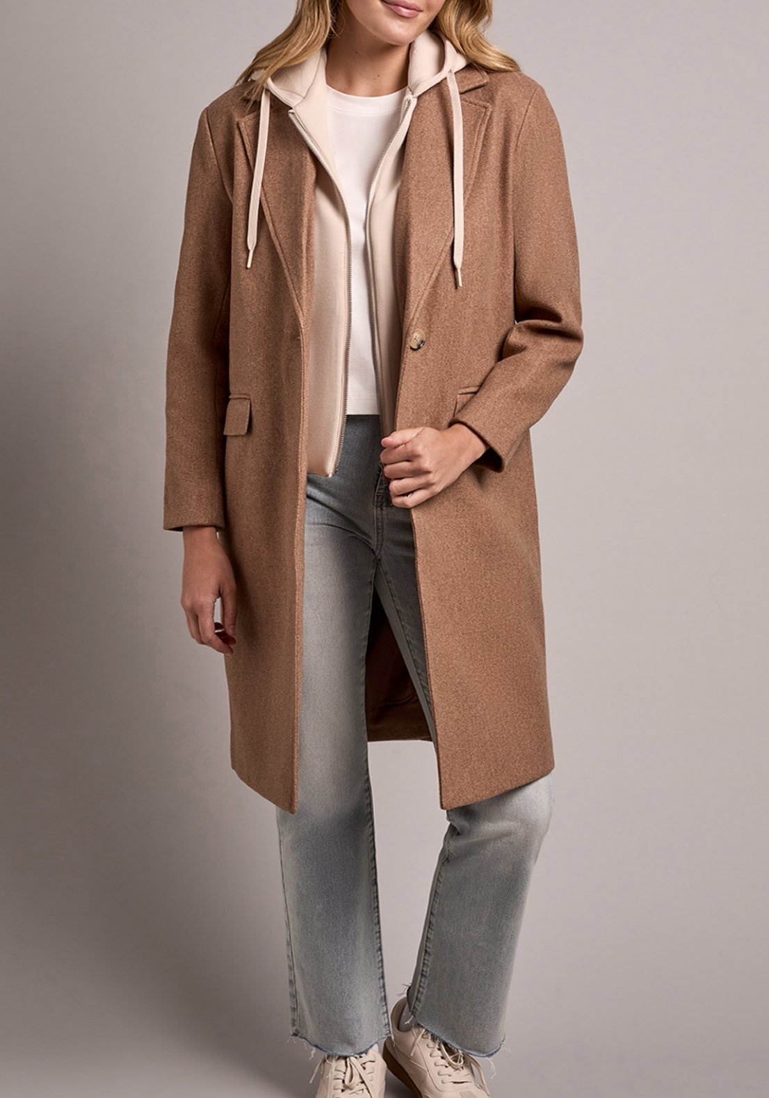 Tribal Coat With Fooler Hoodie-biscotti - OLIVIA'S