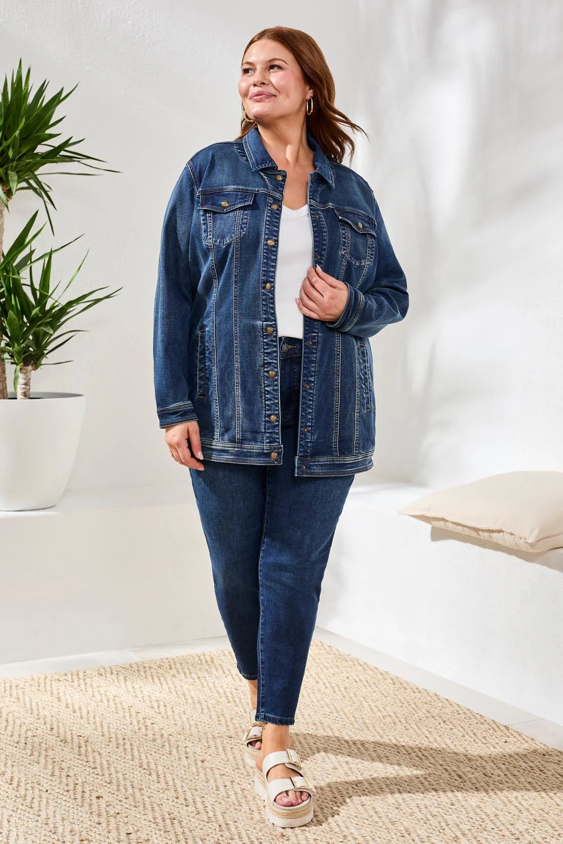 Tribal Comfort Stretch Denim Jacket Snap Closure - OLIVIA'S