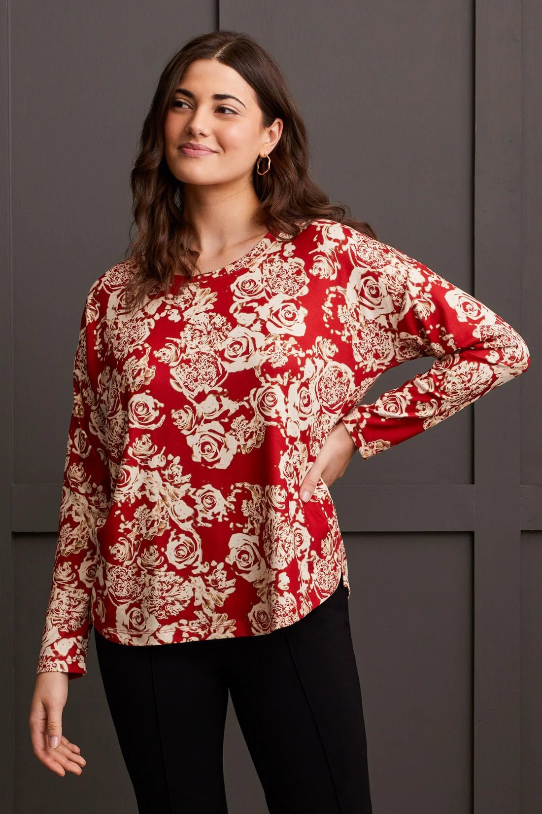 Tribal Crew Neck Top With Curved Hem * - OLIVIA'S