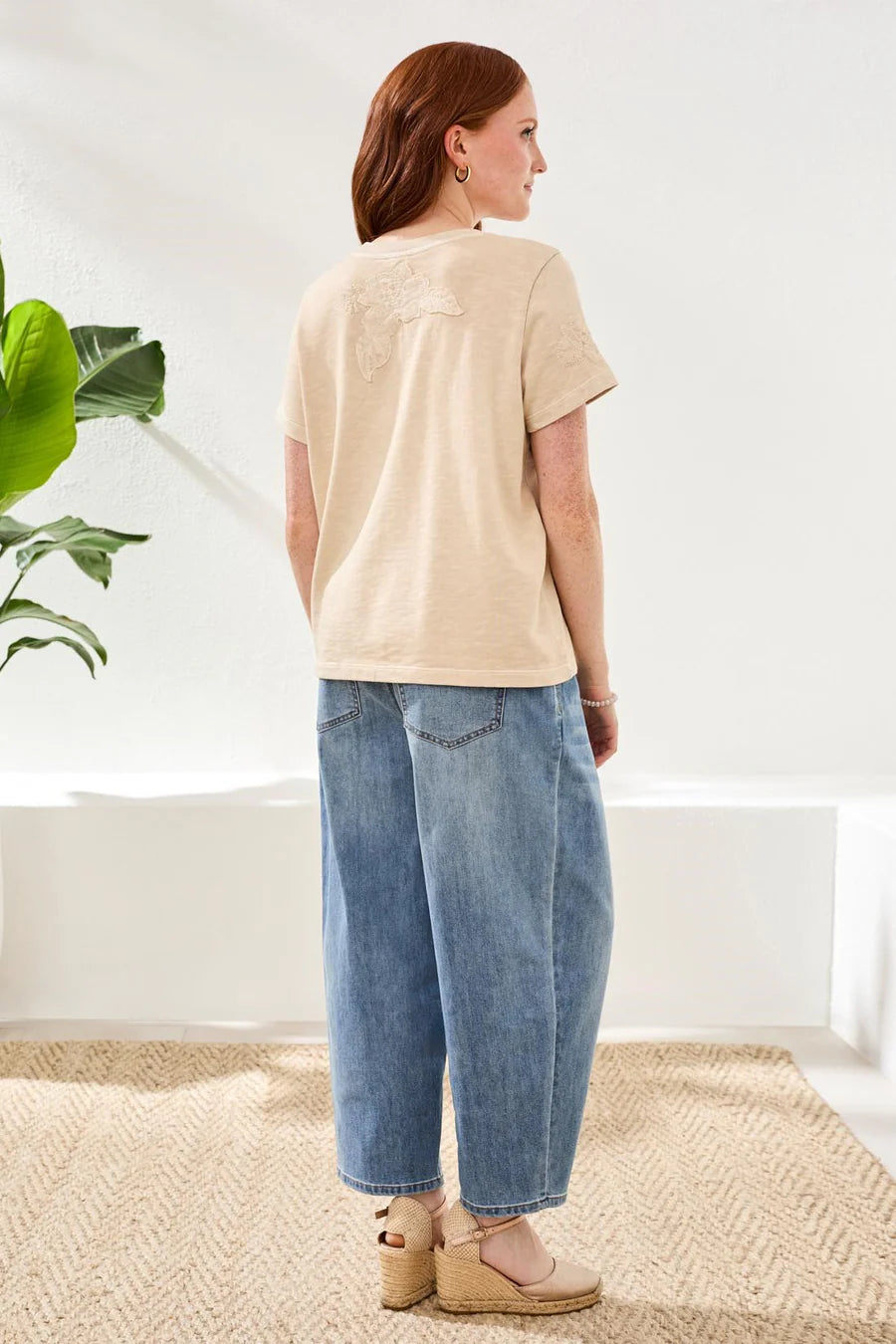 Embroidered Crew Neck Top