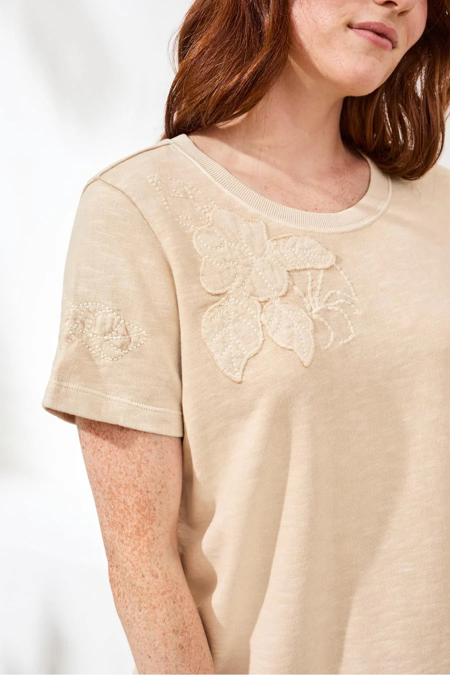 Embroidered Crew Neck Top
