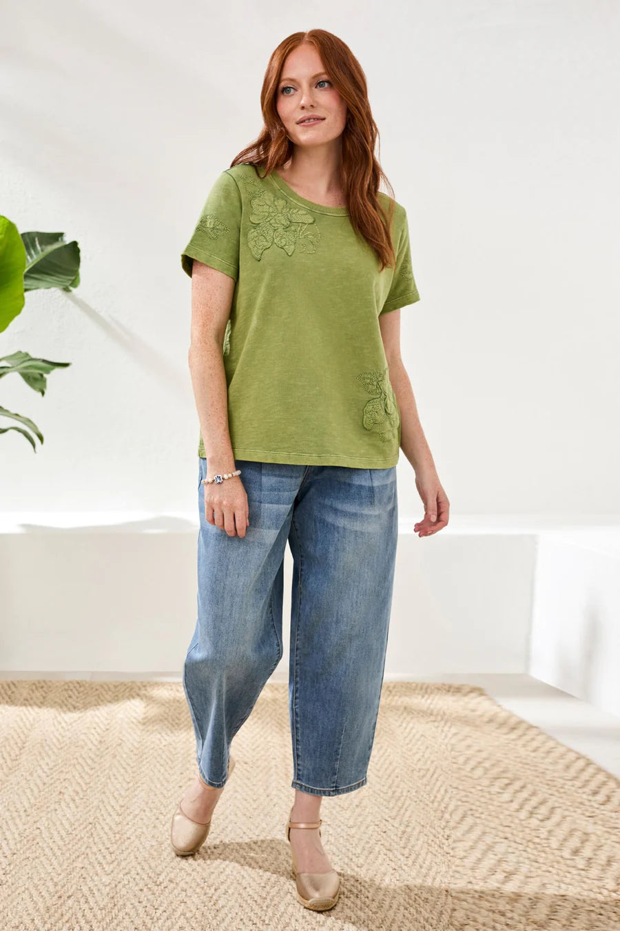 Embroidered Crew Neck Top