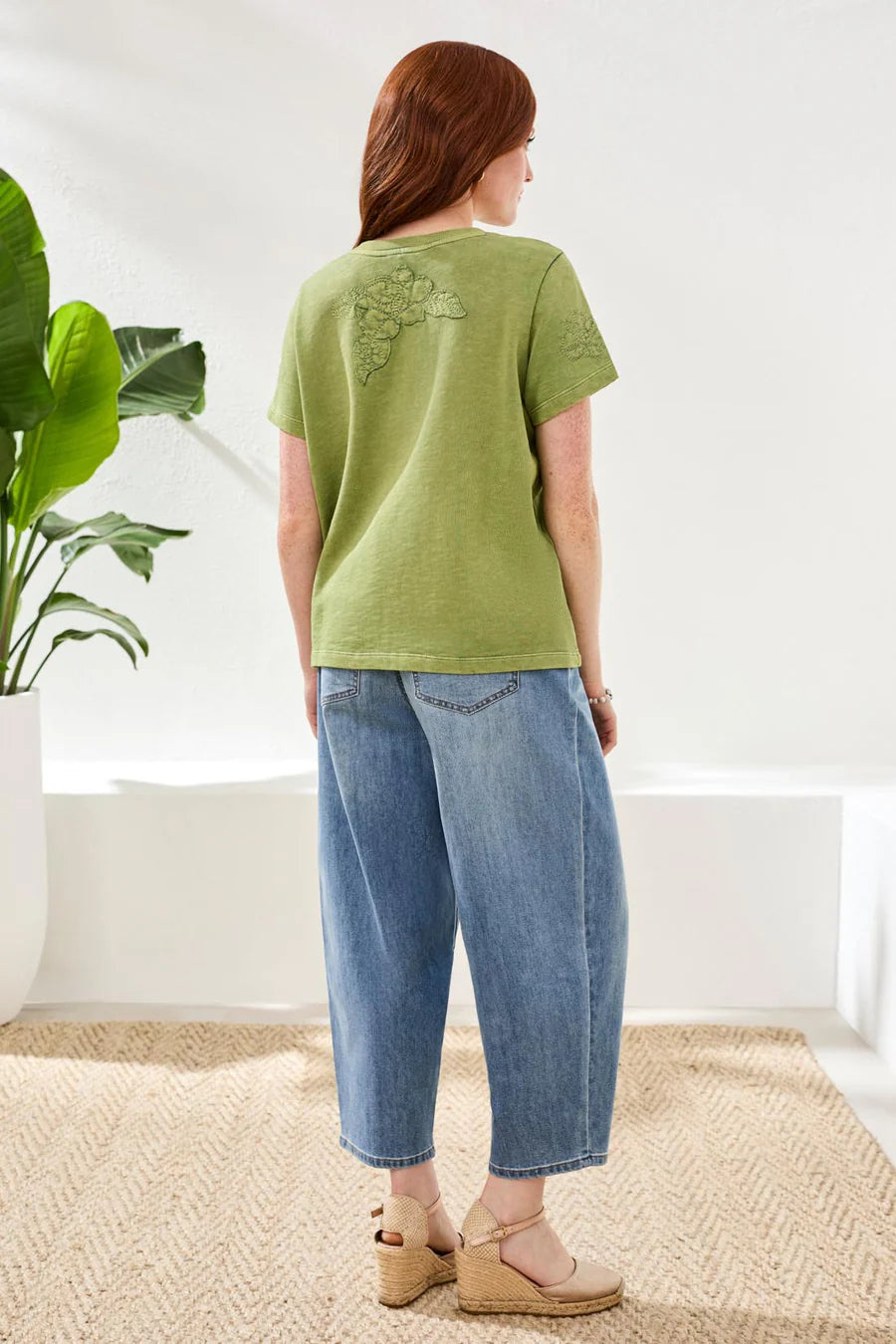 Embroidered Crew Neck Top