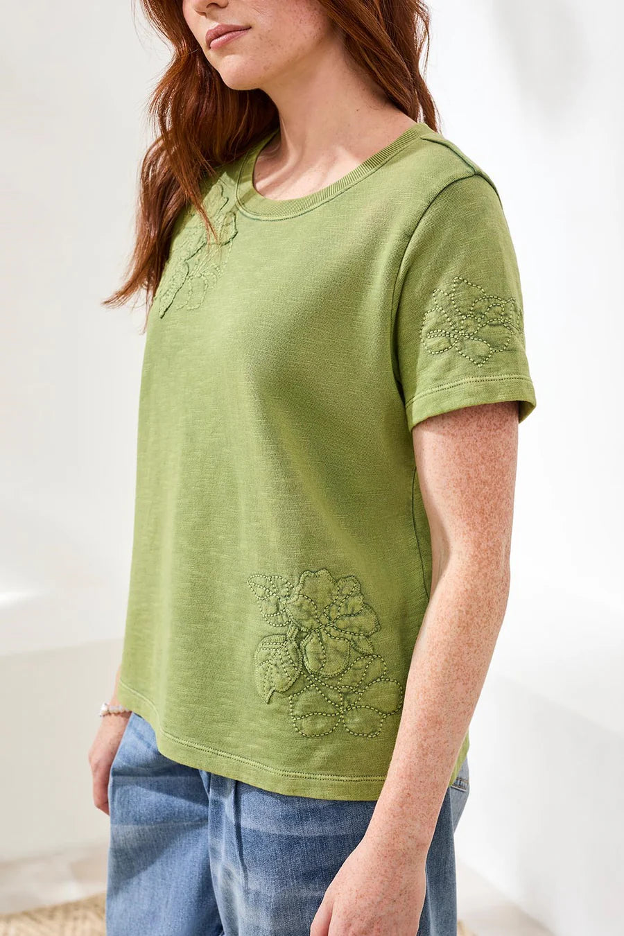 Embroidered Crew Neck Top