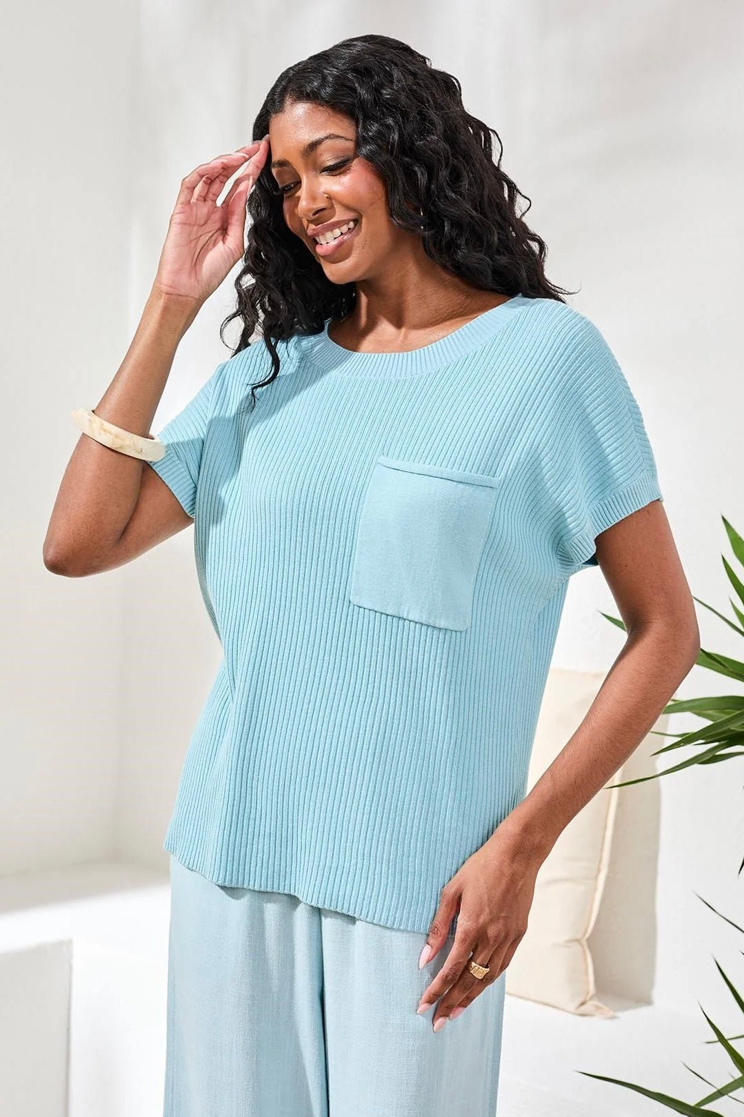 Tribal Dolman Short Sleeve Ribbed Sweater - OLIVIA'S