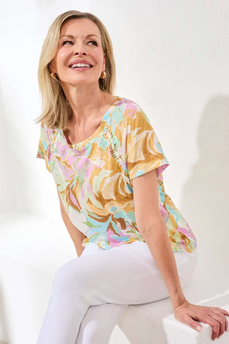 Tribal Linen Scoop Neck Top - OLIVIA'S