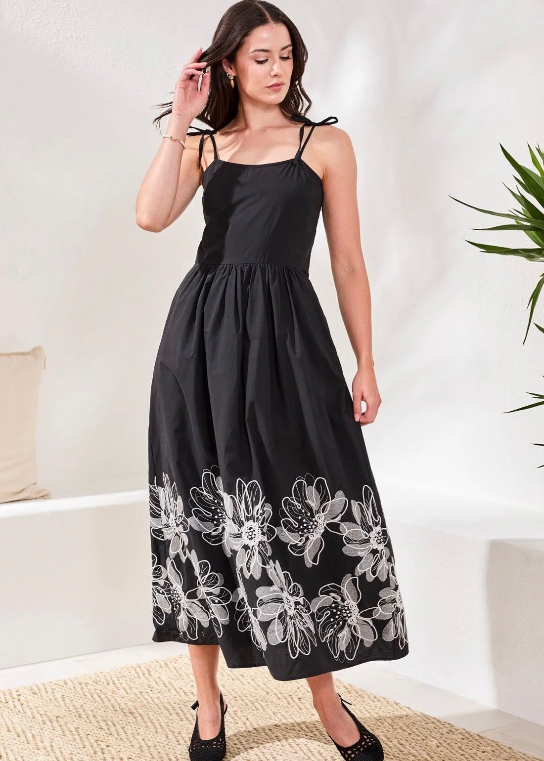 Tribal Midi Dress With Embroidered Hem - OLIVIA'S