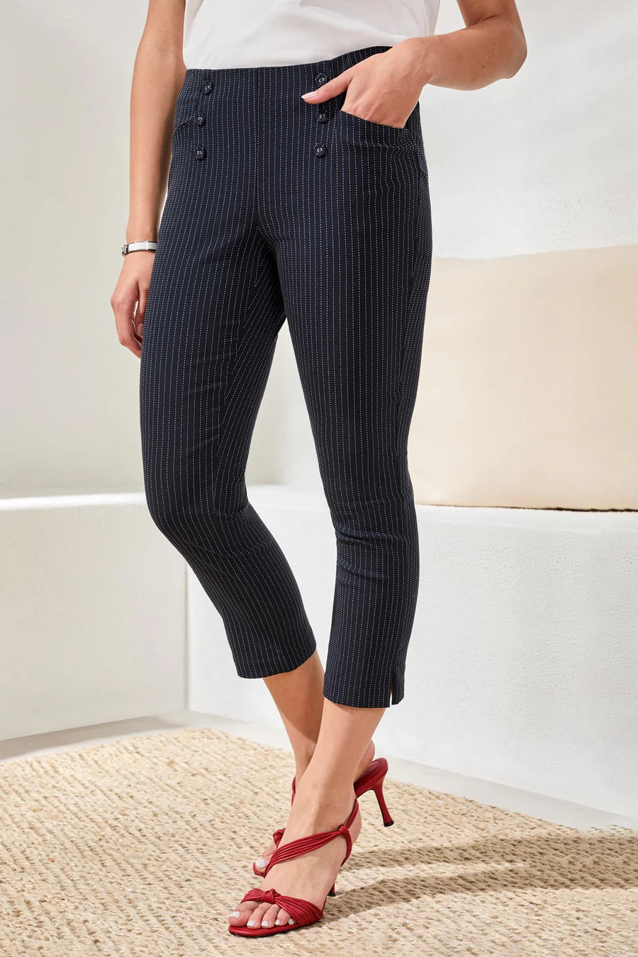 Pin Stripe Stretch Bengaline Capri