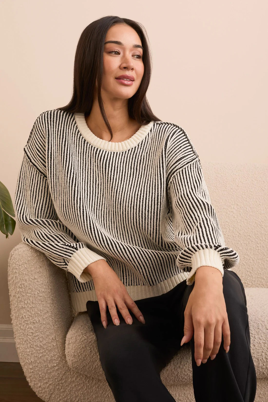 Chenille Crew Neck Ribbed Sweater