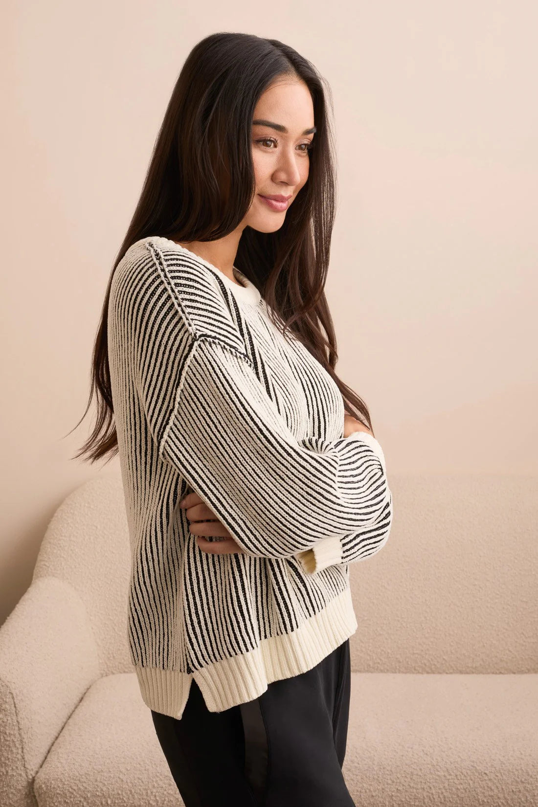 Chenille Crew Neck Ribbed Sweater