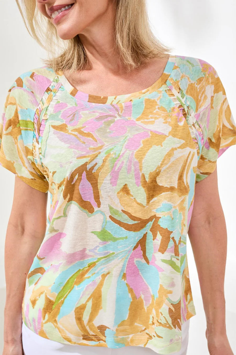 Tribal Linen Scoop Neck Top