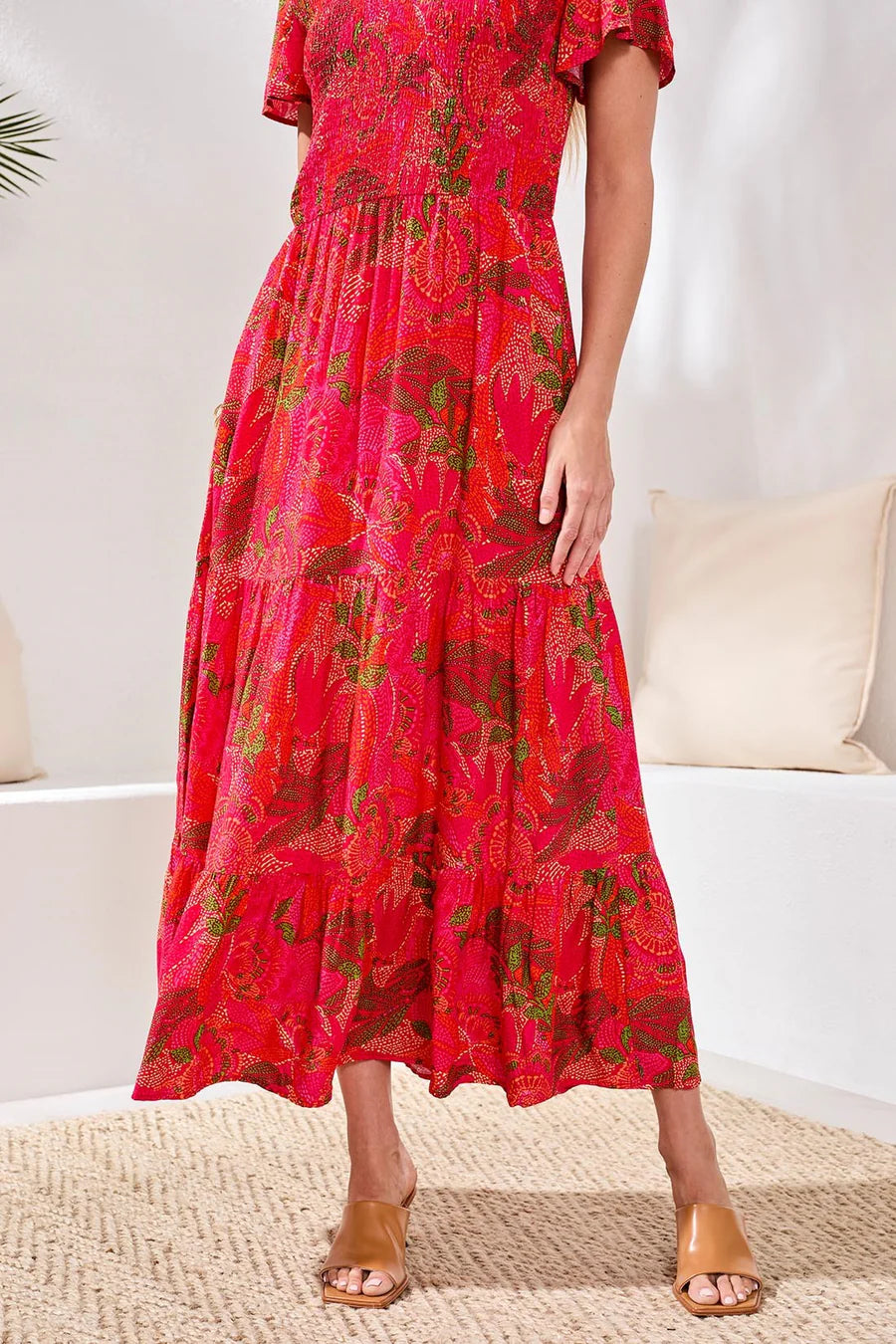 Tribal Ruched Short Sleeve Maxi Dress