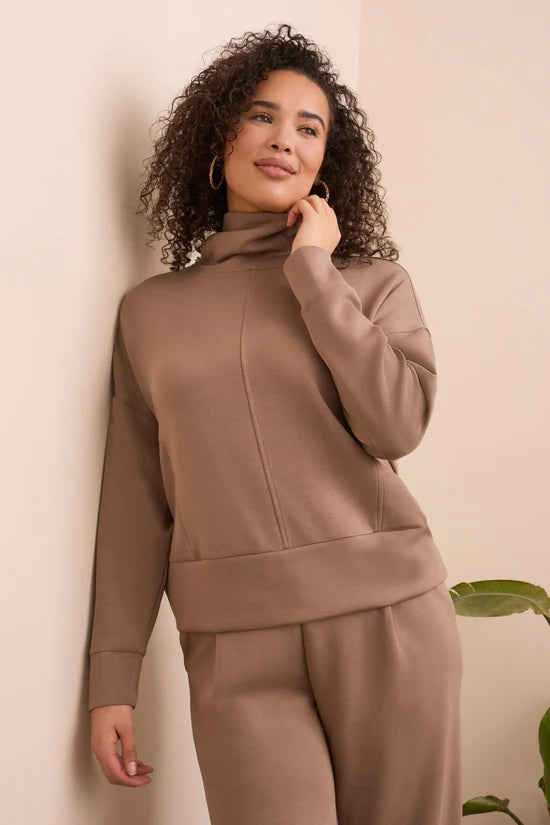 Drop Shoulder Funnel Neck Knit Top