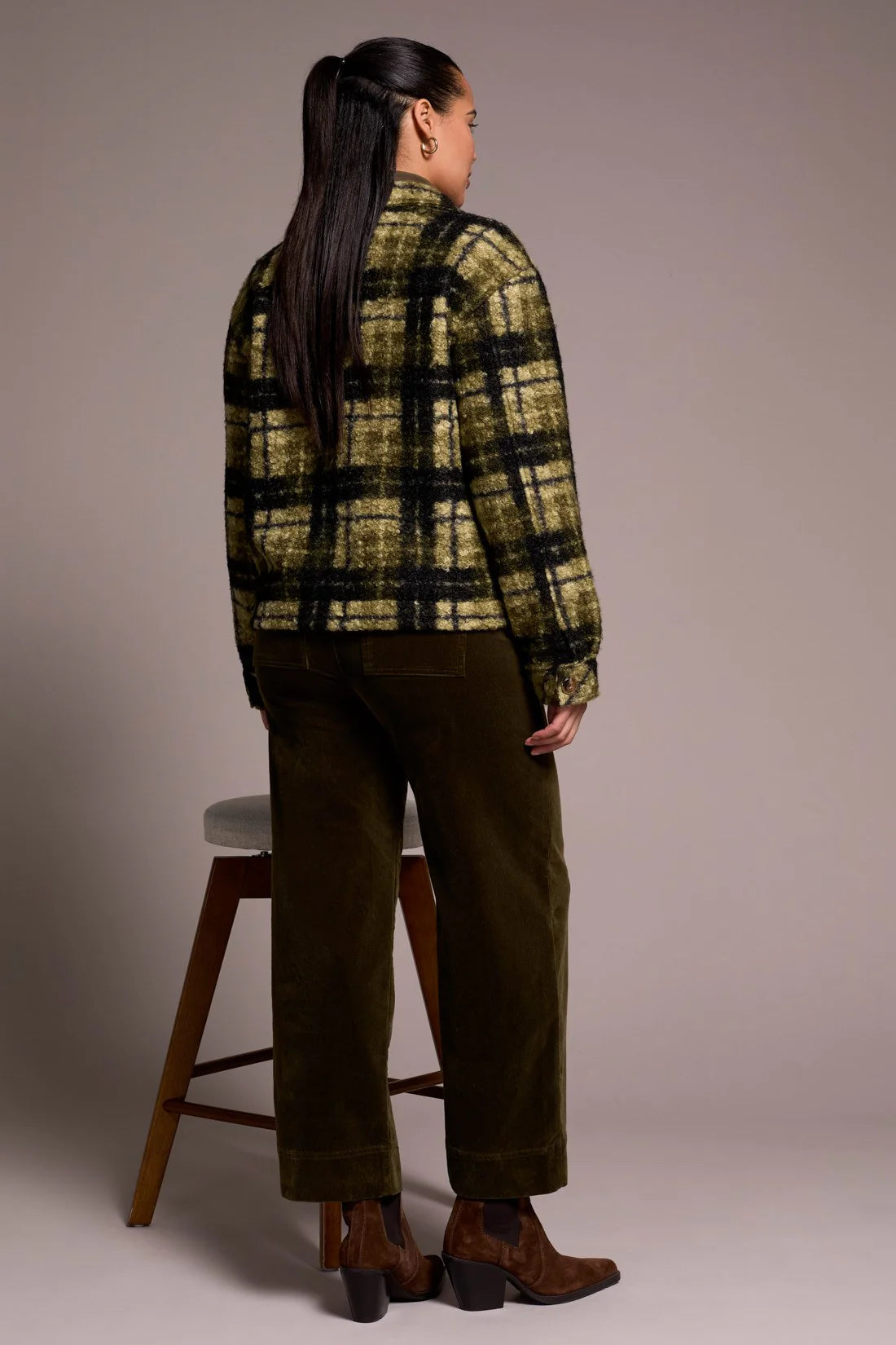 Textured Plaid Button-Front Jacket