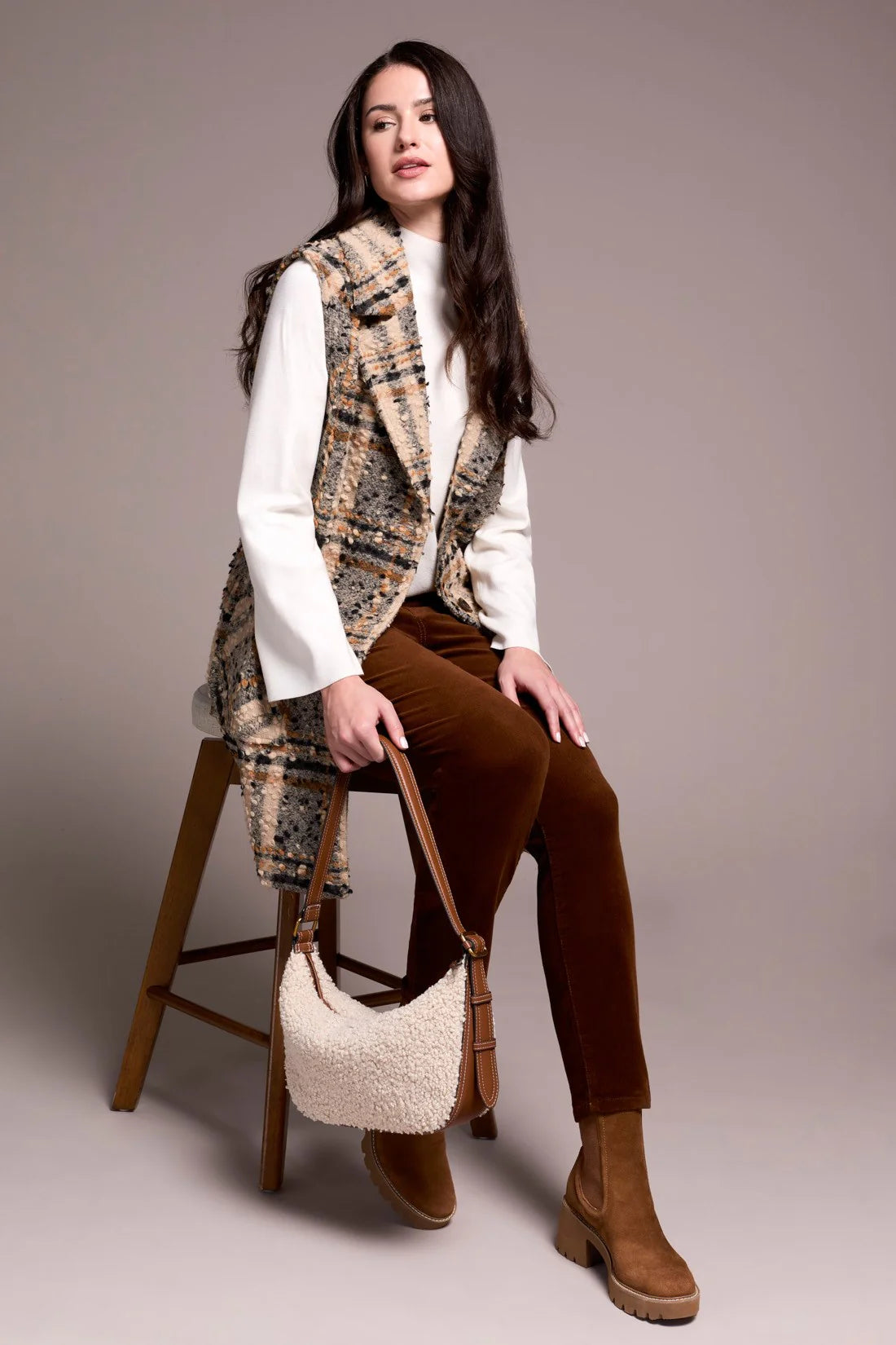Textured Plaid Long Vest