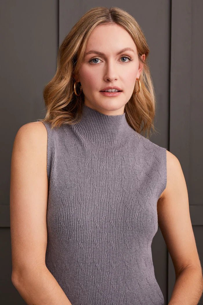 Tribal Textured Sleeveless Mock Neck Shell - OLIVIA'S