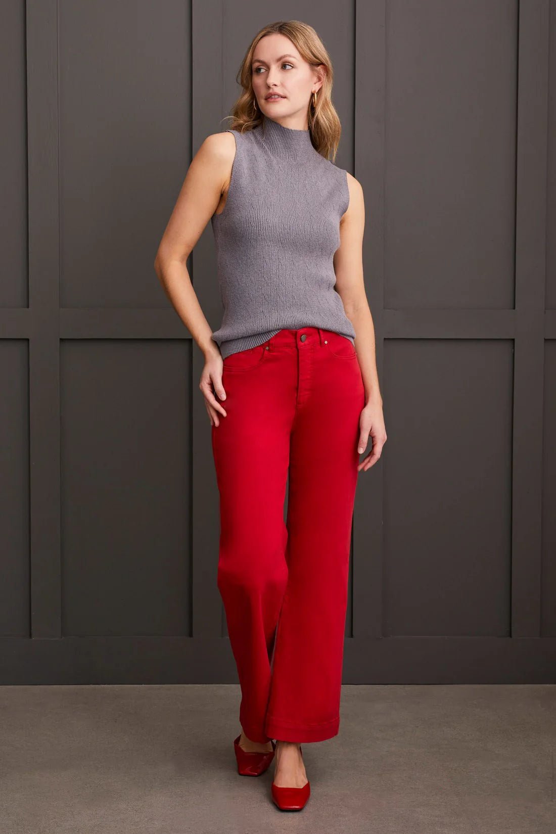 Tribal Textured Sleeveless Mock Neck Shell - OLIVIA'S