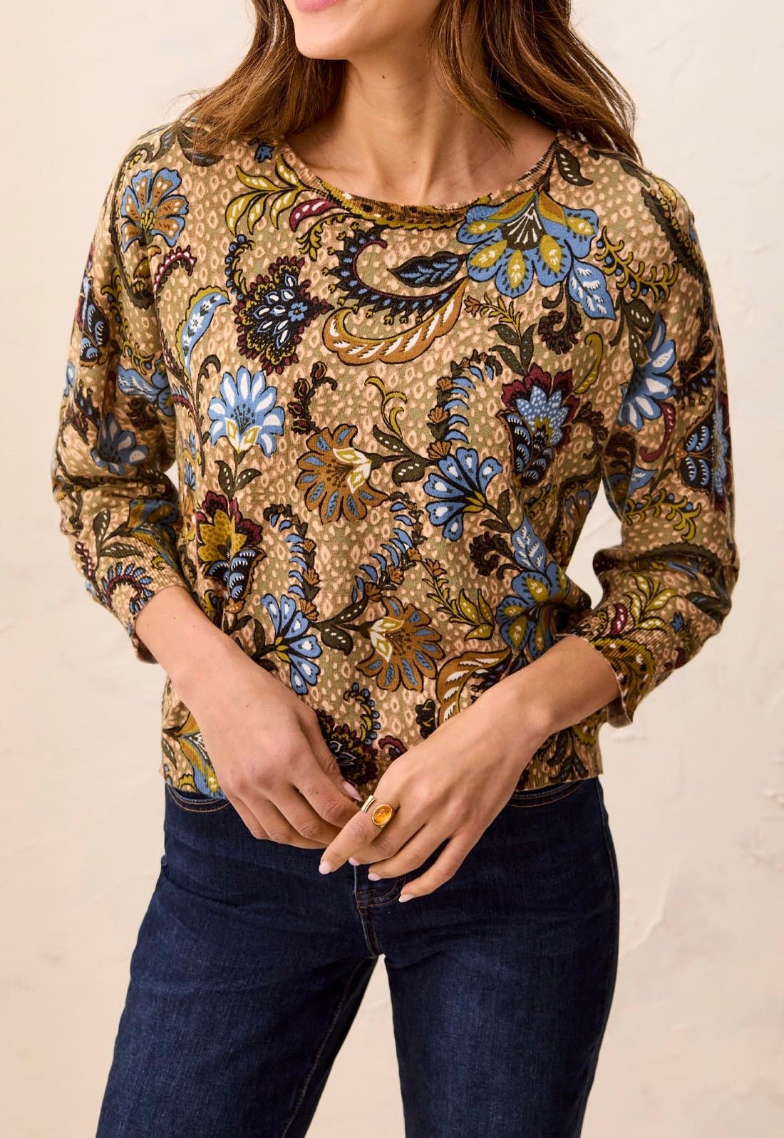 Tribal Women's 3/4 Sleeve Crew Neck Sweater - OLIVIA'S