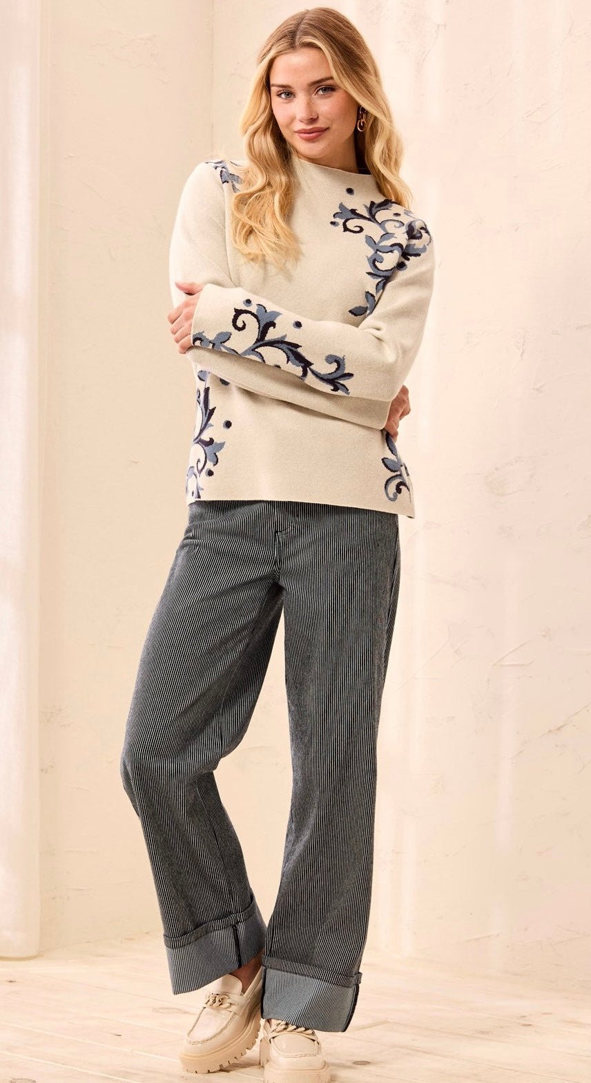 Tribal Women's Double Knit Funnel Neck Long Sleave Swaeter - OLIVIA'S