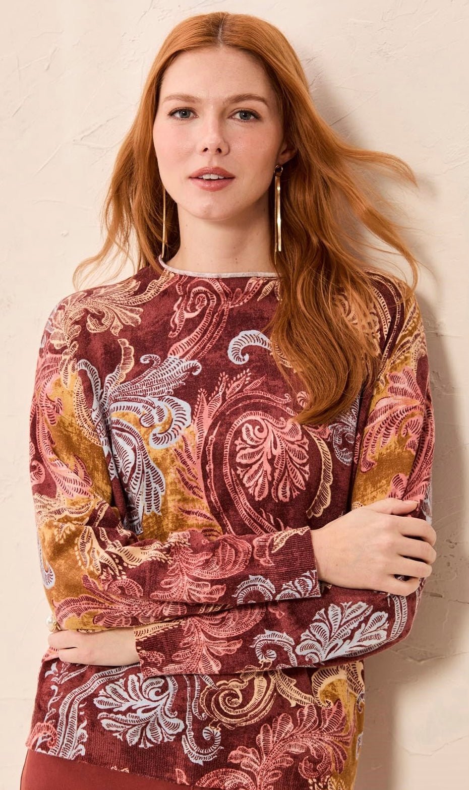 Tribal Women’s Lightweight Printed Long-Sleeved Funnel Neck Sweater - OLIVIA'S