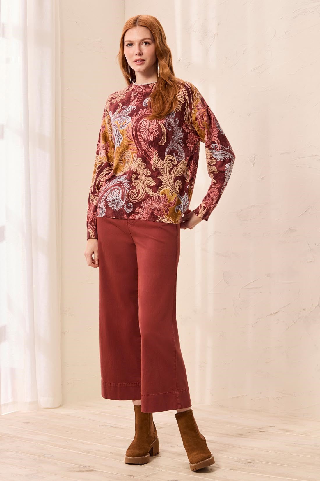Tribal Women’s Lightweight Printed Long-Sleeved Funnel Neck Sweater - OLIVIA'S