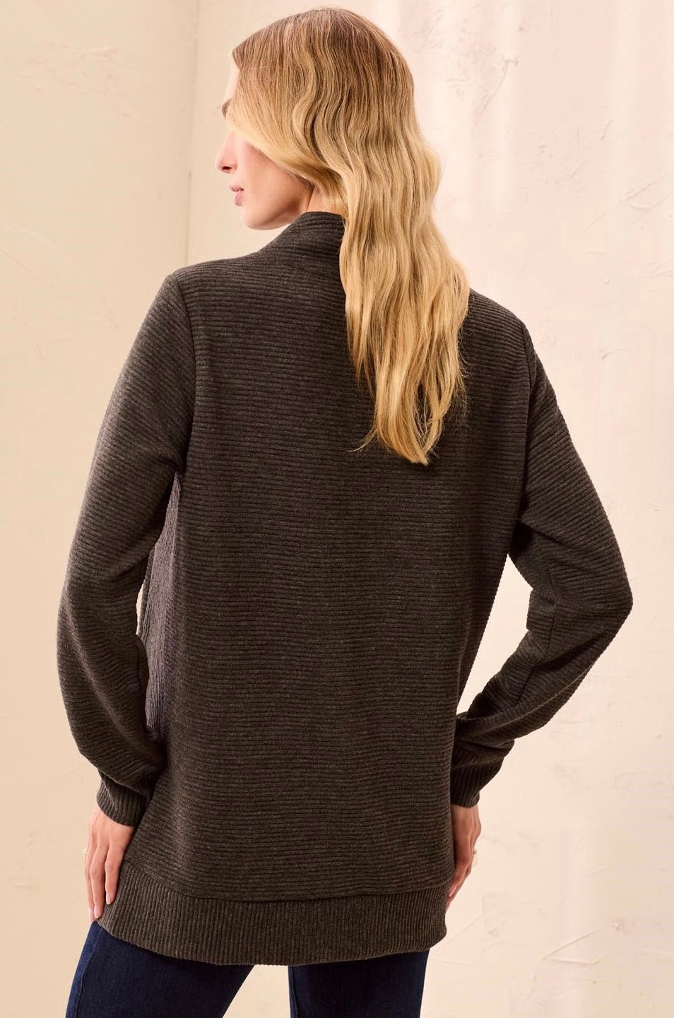 Tribal Women's Ottoman Rib Mock Neck Tunic Sweater - OLIVIA'S